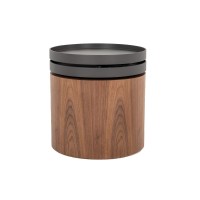 Benjara Cylindrical Wooden End Table With Swivel Tray Top, Brown And Black