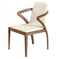 Benjara Leatherette Dining Chair With Curved Legs And Armrest, Cream And Brown