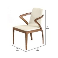 Benjara Leatherette Dining Chair With Curved Legs And Armrest, Cream And Brown