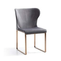 Benjara High Wing Back Metal Armless Dining Chair With Sled Base, Gray And Gold