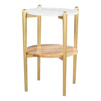 Homeroots Furniture 18-Inch X 18-Inch X 24-Inch White Marble, Wood & Gold, Marble, Mango Wood, Metal, Side Table