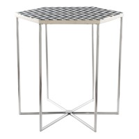 Homeroots Decor 18.7-Inch X 18.7-Inch X 21.1-Inch Black & White Resin Steel Side Table