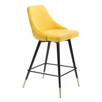 Homeroots Decor 185-Inch X 209-Inch X 364-Inch Yellow, Velvet, Stainless Steel, Counter Chair