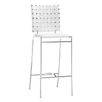 Homeroots 15 X 19 X 39 White Leatherette Chromed Steel Cross Counter Chair - Set Of 2
