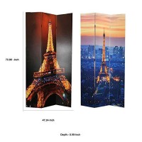 Benjara 3 Panel Double Sided Wooden Room Divider With Eiffel Tower Print, Multicolor
