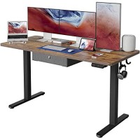 Fezibo 63 X 24 Inches Standing Desk With Drawer, Adjustable Height Electric Stand Up Desk, Sit Stand Home Office Desk, Ergonomic Workstation Black Steel Framerustic Brown Tabletop