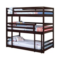 Benjara Transitional Style Wooden Triple Twin Bunk Bed With Guard Rails, Brown