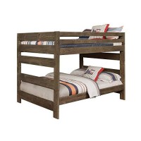 Benjara Transitional Style Wooden Full Bunk Bed With Guard Rails, Brown