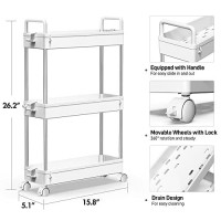 Solejazz Slim Cart Organizer 3 Tier Mobile Shelving Unit Slide Out Rolling Utility Cart For Kitchen, Bathroom, Laundry, Narrow Places, White