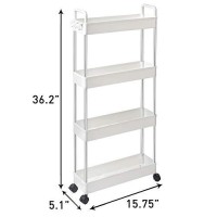 Solejazz Slim Storage Cart, 4 Tier Bathroom Organizer Mobile Shelving Unit, Rolling Utility Cart Slide Out Organizer For Kitchen, Bathroom, Laundry, Narrow Places, White