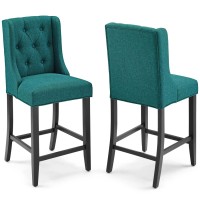 Modway Baronet Counter Bar Stool Upholstered Fabric Set Of 2, Teal