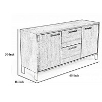 Benjara Door Storage Buffet With Faux Concrete Top And 2 Drawers, Brown And Gray