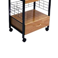 Benjara Wood And Metal Frame Microwave Cart With Power Outlet, Brown And Black