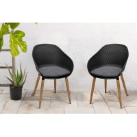 Armen Living Lcipchgr Ipanema Outdoor Dining Chair, Black Finish/Wood Legs