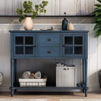 Buffet Table With Drawer Console Table With Storage Drawers And Cabinets And Bottom Shelf Sideboard Table For Kitchen Farmhouse Console Table For Living Room(Antique Blue)