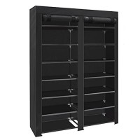 Erone Shoe Rack Storage Organize, 28 Pairs Portable Double Row With Nonwoven Fabric Cover Shoe Shelf Cabinet For Closet (Black)
