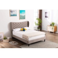 Home Life Light Grey Premiere Cloth Linen 51 Tall Headboard Platform Bed With Slats King-5 Year Warranty Included 0051