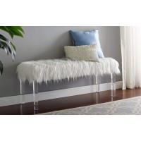 Roundhill Furniture Valley Faux Fur Bench With Acrylic Legs, White