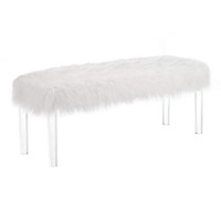Roundhill Furniture Valley Faux Fur Bench With Acrylic Legs, White
