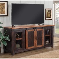 Santa Fe 65 Tv Stand - 65 Inches In Width Black Brown Farmhouse Rustic Metal Wood Antique Distressed Adjustable Shelving