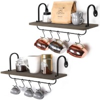Olakee Floating Wall Shelves For Bathroom Kitchen Coffee Nook With 10 Adjustable Hooks For Mugs Cooking Utensils Or Towel Rustic Storage Shelves Set Of 217X59 Inch (Weathered Grey)