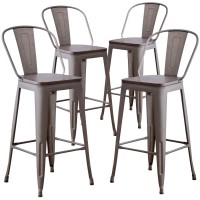 Aklaus Metal Bar Stools Set Of 4,30 Inch Barstools Bar Height Bar Stools With Backs Farmhouse Bar Stools With Larger Seat High Back Kitchen Dining Chairs Modern Bar Chairs 30 Rusty Stools
