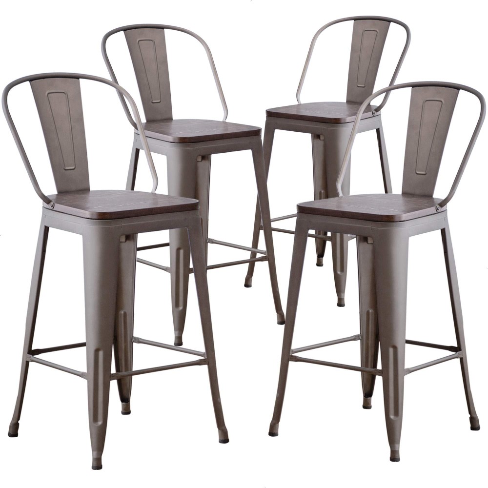 Aklaus Metal Bar Stools Set Of 4,26 Inch Barstools Counter Height Bar Stools With Backs Farmhouse Bar Stools With Larger Seat High Back Kitchen Dining Chairs Modern Bar Chairs 26 Rusty Stool
