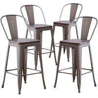 Aklaus Metal Bar Stools Set Of 4,26 Inch Barstools Counter Height Bar Stools With Backs Farmhouse Bar Stools With Larger Seat High Back Kitchen Dining Chairs Modern Bar Chairs 26 Rusty Stool