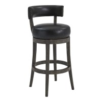 Armen Living Corbin 26 Counter Height Swivel Onyx Faux Leather And American Grey Wood Bar Stool