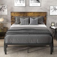 Allewie Queen Size Platform Bed Frame With Wooden Headboard And Metal Slatsrustic Country Style Mattress Foundationbox Spring Optionalstrong Metal Slats Supporteasy Assembly