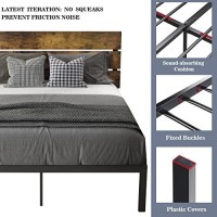 Allewie Queen Size Platform Bed Frame With Wooden Headboard And Metal Slatsrustic Country Style Mattress Foundationbox Spring Optionalstrong Metal Slats Supporteasy Assembly