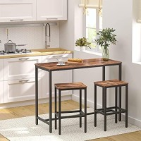 Hoobro Bar Table And Chairs Set, 47.2? Rectangular Pub 2 Stools, 3-Piece Breakfast Set For Kitchen Living Room, Dining Sturdy Metal Frame, Rustic Brown Bf52Bt01