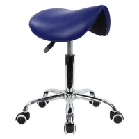 Kktoner Rolling Saddle Stool Pu Leather Swivel Adjustable Rolling Stool With Wheels Salon Chair (Blue)