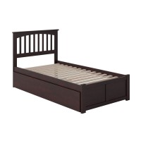 Afi Mission Twin Extra Long Platform Bed With Footboard And Turbo Charger With Twin Extra Long Trundle In Espresso