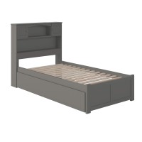 Afi Newport Twin Extra Long Platform Bed With Footboard And Turbo Charger With Twin Extra Long Trundle In Grey