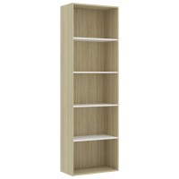 Vidaxl 5-Tier Book Cabinet White And Sonoma Oak 23.6X11.8X74.4 Engineered Wood