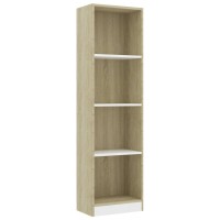 Vidaxl 4-Tier Book Cabinet White And Sonoma Oak 15.7X9.4X55.9 Engineered Wood