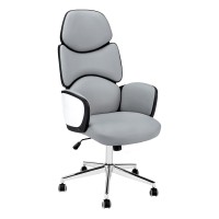 Monarch Specialties Executive High Back Computer Desk Armrests Swivel Leather Look Office Chair Whitegrey