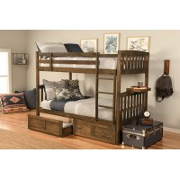 Kodiak Furniture Claire Bunk Bed With Storage Drawers And Tray, Twin, Rustic Walnut Finish