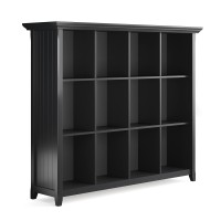 Simplihome Acadian Solid Wood 57 Inch Transitional 12 Cube Storage In Black, For The Living Room, Study Room And Office