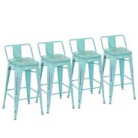 Yongchuang Metal Bar Stools Set Of 4 Counter Height Stools With Backs Industrial Barstools (26, Distressed Mint Wood Top Low Back)