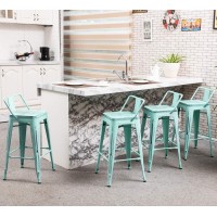 Yongchuang Metal Bar Stools Set Of 4 Counter Height Stools With Backs Industrial Barstools (26, Distressed Mint Wood Top Low Back)