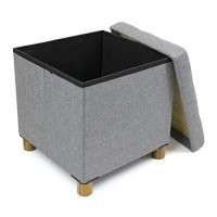 Humble Crew Collapsible Cube Storage Ottoman Foot Stool With Tray, Grey