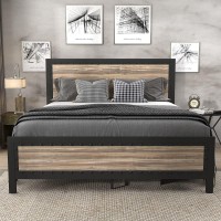 Sha Cerlin Heavy Duty Metal Bed Frame Queen Sizewooden Headboard Footboard With Rivet 13 Strong Metal Slats Supportno Box Spring Neededmattress Foundationeasy Assembly