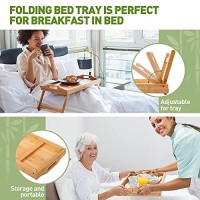 Bamboo Bed Tray,Breakfast Tray With Folding Legs Serving Tray With Carrying Handles Portable Lap Tray Lightweight Decorative Tray Food Tray For Breakfast In Bed,Reading Or Working (17.1 Inch)