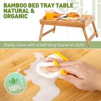 Bamboo Bed Tray,Breakfast Tray With Folding Legs Serving Tray With Carrying Handles Portable Lap Tray Lightweight Decorative Tray Food Tray For Breakfast In Bed,Reading Or Working (17.1 Inch)