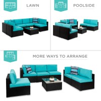 Best Choice Products 7-Piece Modular Outdoor Sectional Wicker Patio Furniture Conversation Sofa Set W/ 6 Chairs, 2 Pillows, Seat Clips, Coffee Table, Cover Included - Black/Teal