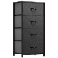 Yitahome Storage Tower With 4 Drawers - Fabric Dresser, Organizer Unit For Bedroom, Living Room, Closets & Nursery - Sturdy Steel Frame, Easy Pull Fabric Bins & Wooden Top (Blackgrey)