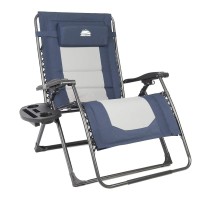 Coastrail Outdoor Zero Gravity Chair Oversized Xxl 33.5 Width Patio Recliner Padded Reclining Folding Lounger With Pillow, Side Table For Camping, Lawn, Garden, 500Lbs Capacity Blue/1Pack