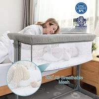 Tcbunny 2-In-1 Baby Bassinet & Bedside Sleeper, Adjustable Portable Crib Bed For Infant/Newborn Baby, Grey (Mosquito Net Not Included)